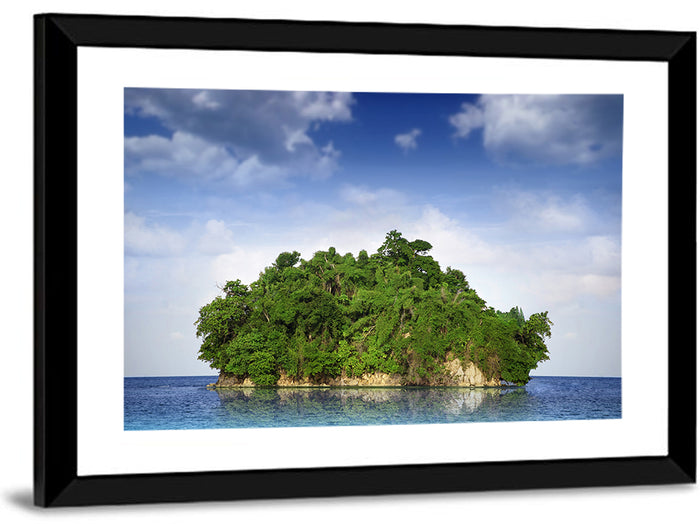 Tranquil Tropical Island Reflection Wall Art as a framed print