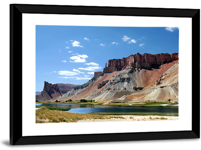 Band-e Amir Lakes and Rock Spire Wall Art as a framed print