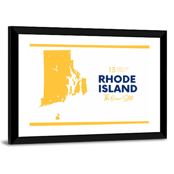 Rhode Island Map Wall Art as a framed print