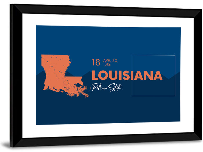 Louisiana Map, Pelican State Wall Art as a framed print