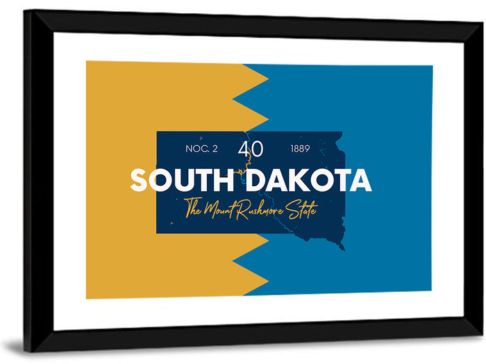 South Dakota Silhouette Map Wall Art as a framed print