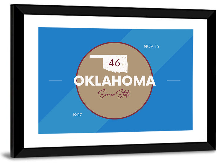 Oklahoma State Medallion Map Wall Art as a framed print