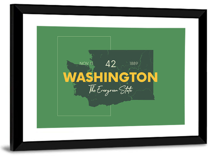 Minimalist Washington State Map Wall Art as a framed print