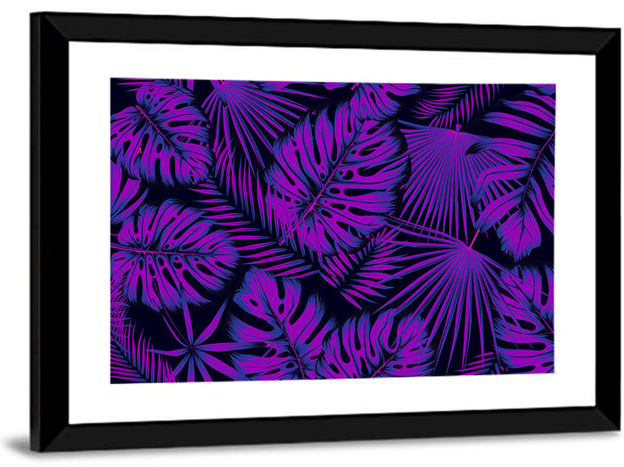 Violet Tropical Leaves Wall Art as a framed print