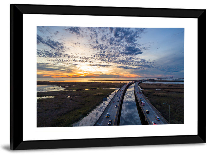 Mobile Bay Bridge at Sunset Wall Art as a framed print