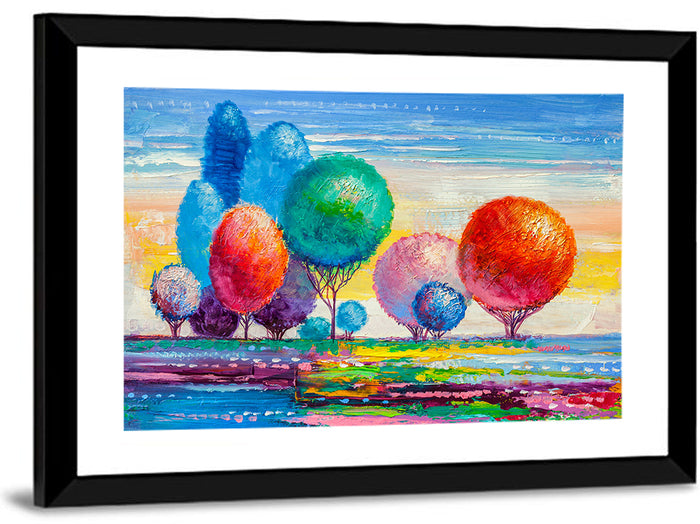 Autumn Trees at Sunset Wall Art as a framed print