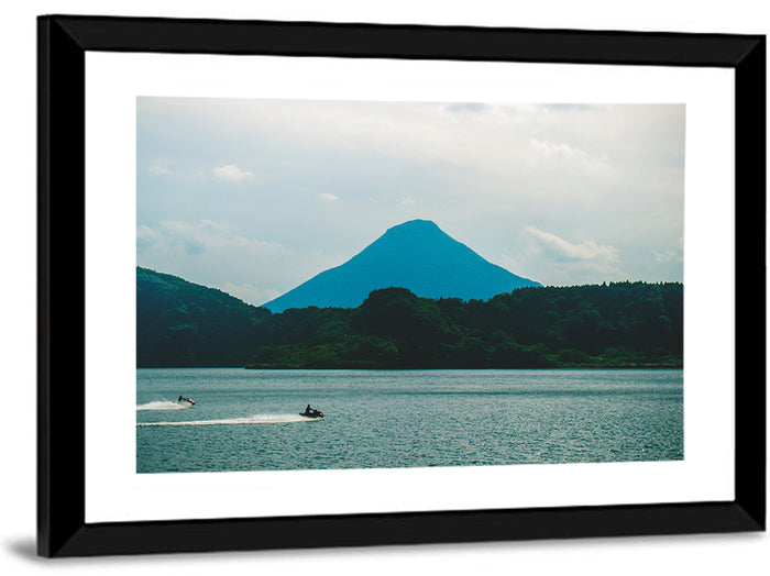 Kaimon Dake Over Lake Ikeda Wall Art as a framed print