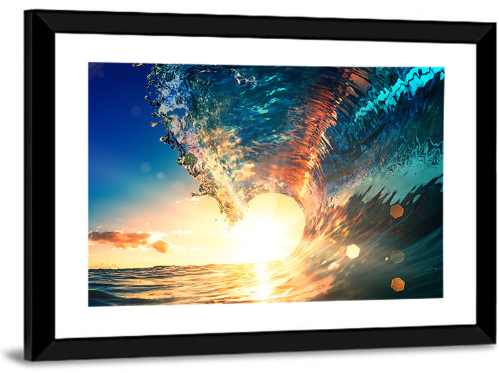 Sun Through a Breaking Wave Wall Art as a framed print