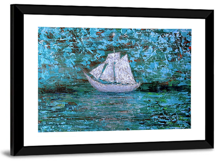 White Sailboat Reflection Wall Art as a framed print