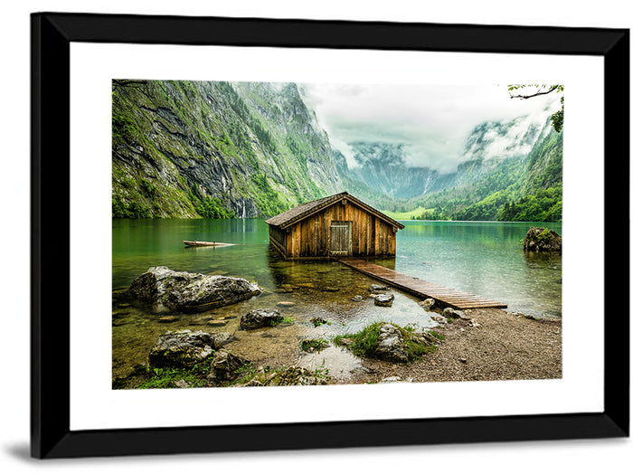 Obersee Boathouse at Königssee Wall Art as a framed print