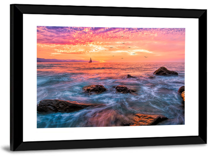 Vivid Ocean Sunset Wall Art as a framed print