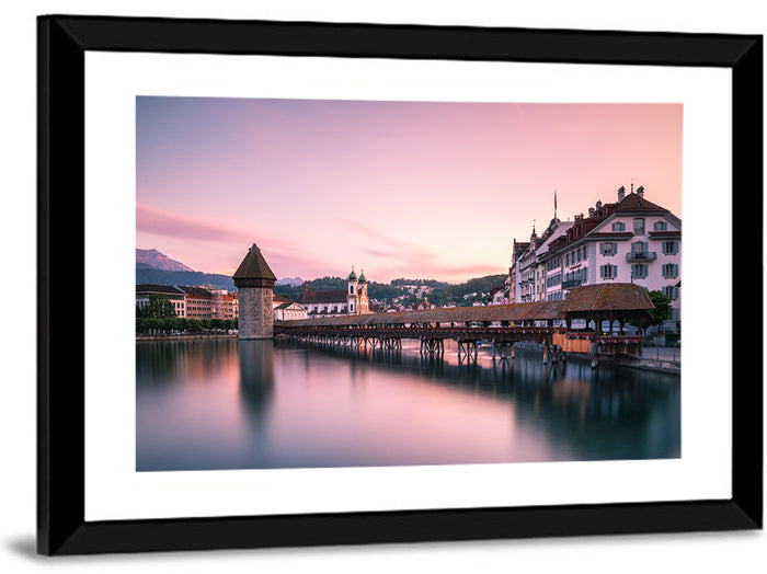 Lucerne Chapel Bridge at Dusk Wall Art as a framed print