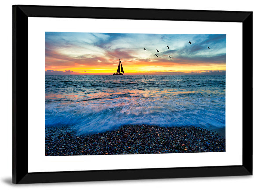 Ocean Sunset & Sailboat Wall Art