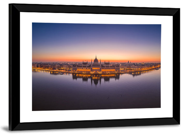 Hungarian Parliament at Dusk Wall Art as a framed print
