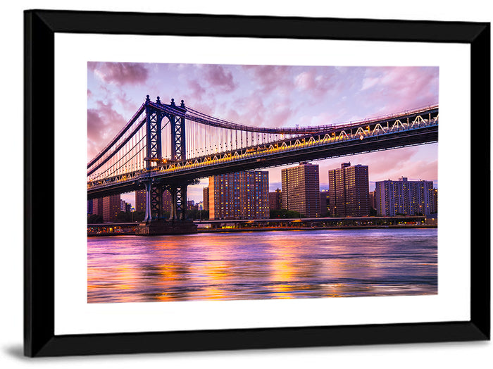 Manhattan Bridge at Dusk Wall Art as a framed print
