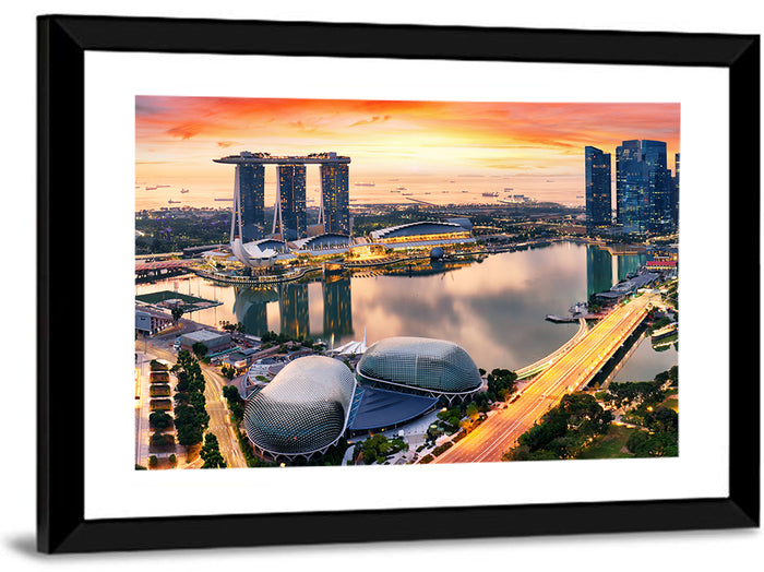 Marina Bay Sunset Skyline Wall Art as a framed print