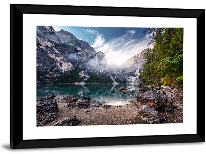 Lago Di Braies Reflection Wall Art as a framed print