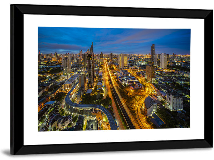 Bangkok Dusk Cityscape Wall Art as a framed print
