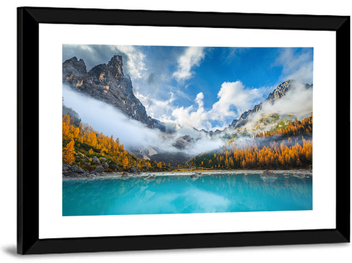 Autumn at Lake Sorapis, Dolomites Wall Art as a framed print