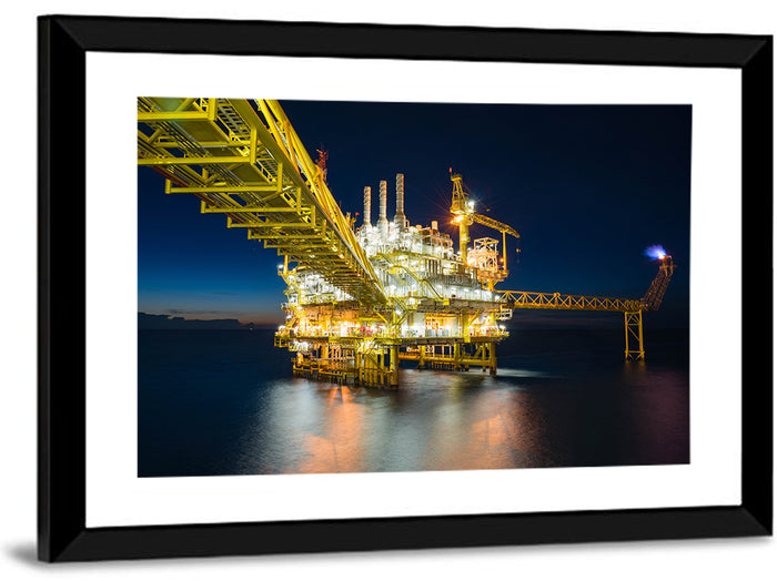 Glowing Offshore Oil Rig Wall Art as a framed print