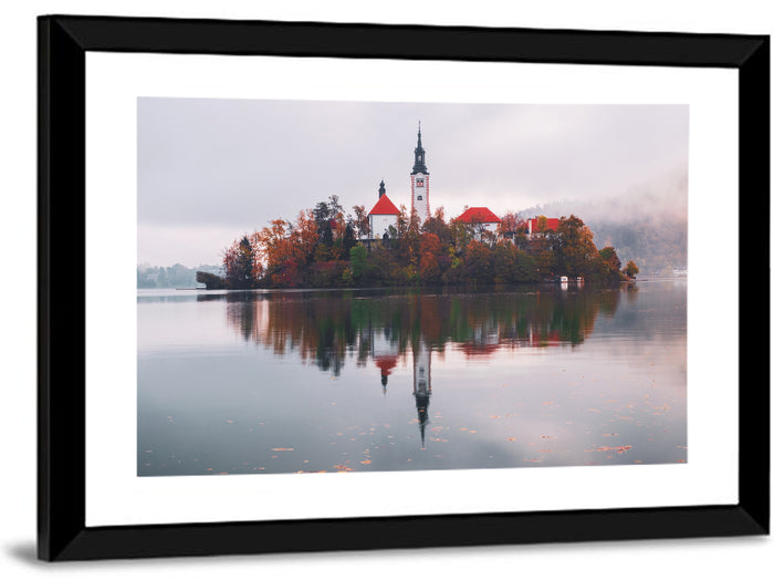 Lake Bled Morning Reflection Wall Art as a framed print