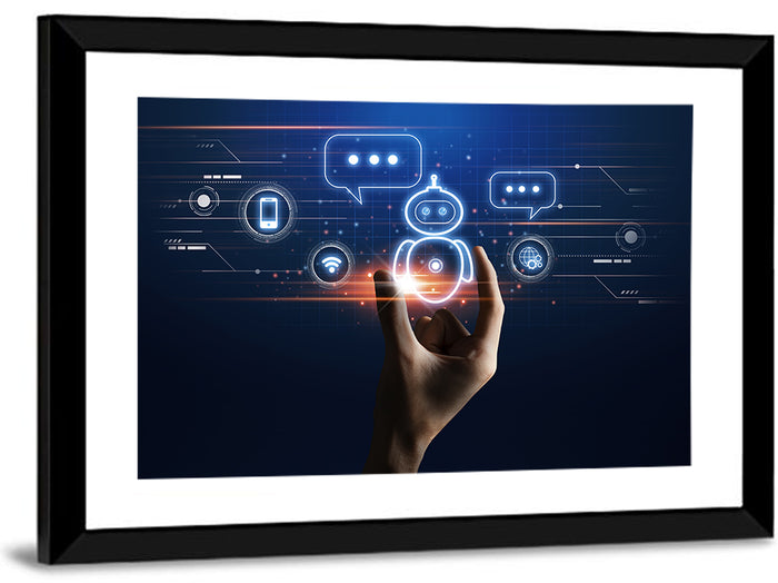 Hand Holding Robotic Assistant Icon Wall Art as a framed print