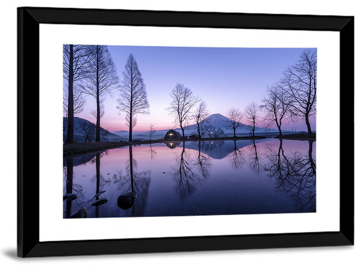 Fuji Lake Reflection Wall Art as a framed print