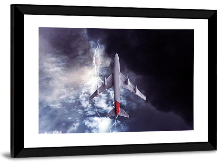 Red-tailed Airplane in Storm Wall Art as a framed print
