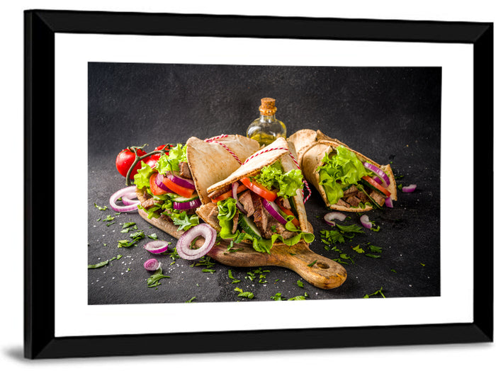 Turkish Shawarma Wraps Wall Art as a framed print