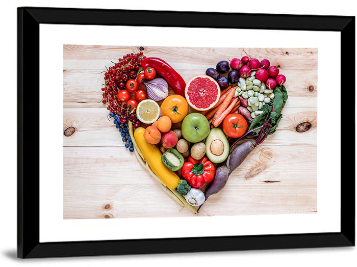 Heart of Fresh Fruits and Vegetables Wall Art as a framed print