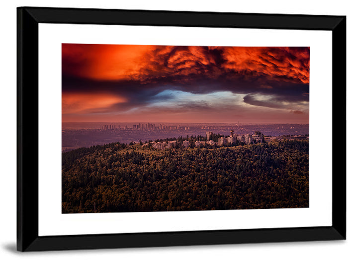 Burnaby Mountain Sunset Skyline Wall Art as a framed print