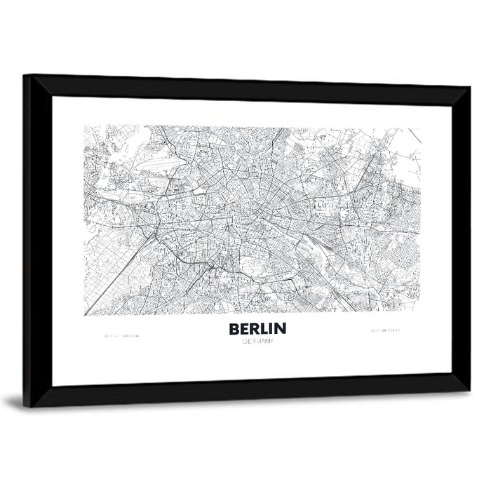 Berlin Street Network Map Wall Art as a framed print