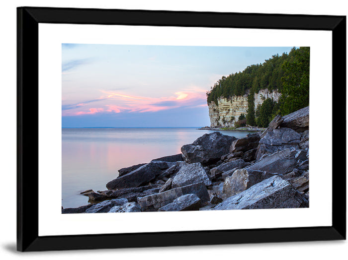 Lake Michigan Sunset Cliffs Wall Art as a framed print