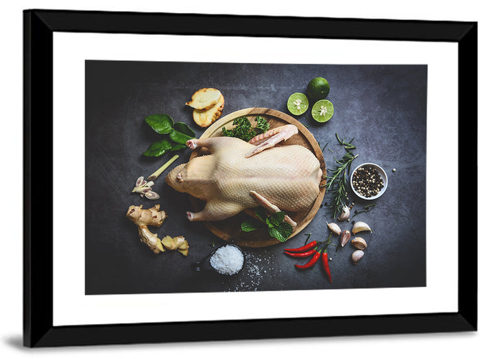 Raw Duck with Herbs and Limes Wall Art as a framed print