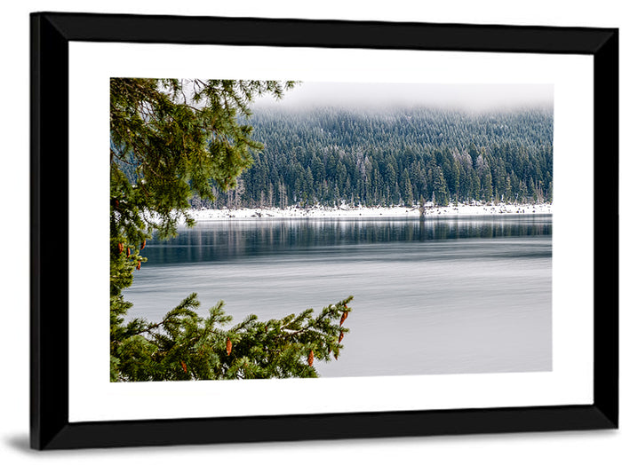 Lake Kachess Foggy Shore Wall Art as a framed print