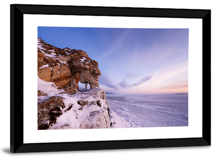 Lake Baikal Rock Arch at Winter Twilight Wall Art as a framed print