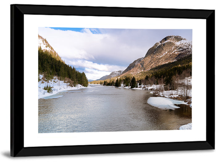 Grungevatn Winter River and Lake Wall Art as a framed print