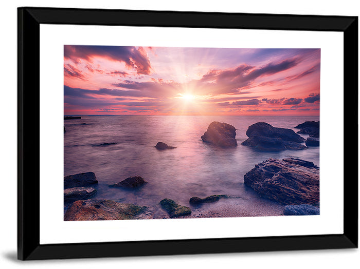 Ethereal Sea Sunrise Wall Art as a framed print
