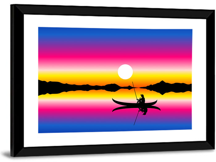 Fisherman Silhouette at Sunset Wall Art as a framed print