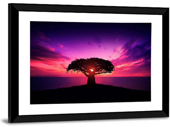 Baobab Sunset Silhouette Wall Art as a framed print