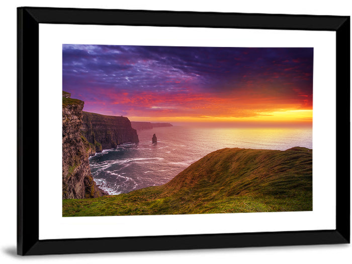 Cliffs of Moher Sea Stack at Sunset Wall Art as a framed print