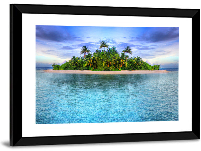 Mirrored Tropical Island Lagoon Wall Art as a framed print