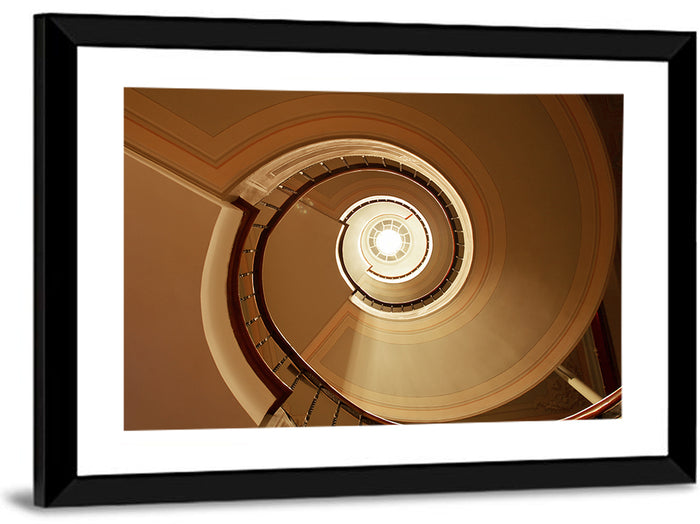Worms-eye Spiral Staircase Wall Art as a framed print