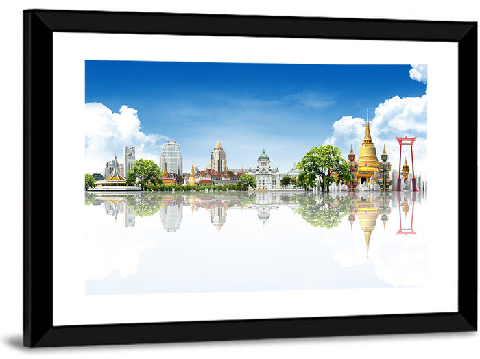 Bangkok Landmarks Reflection Scene Wall Art as a framed print