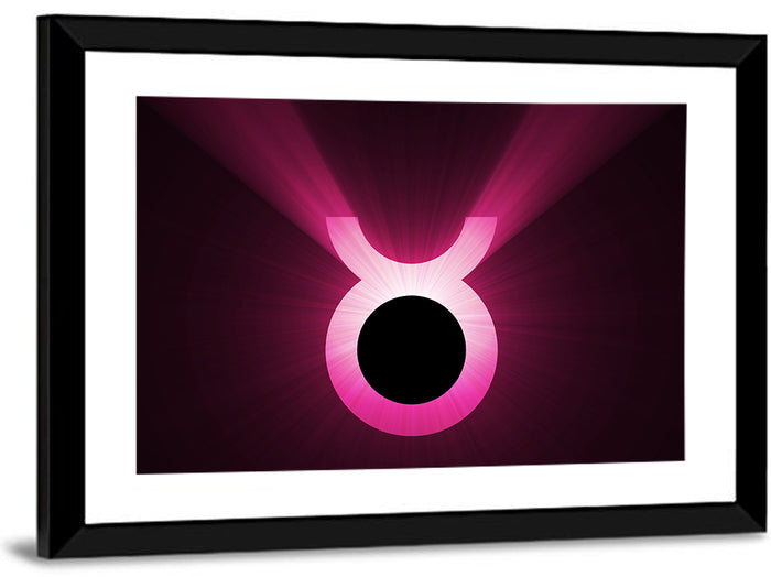 Glowing Pink Taurus Symbol Wall Art as a framed print