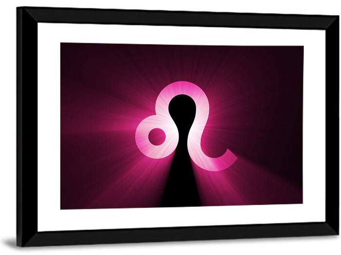 Glowing Magenta Leo Symbol Wall Art as a framed print