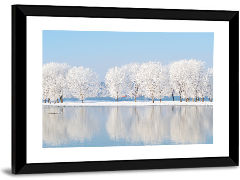 Snowy Lake Trees Wall Art