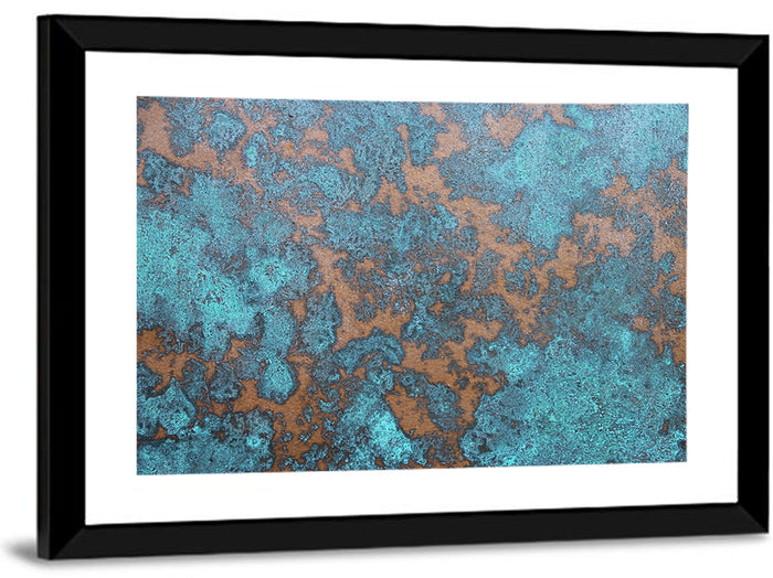 Oxidized Copper Patina Abstract Wall Art as a framed print