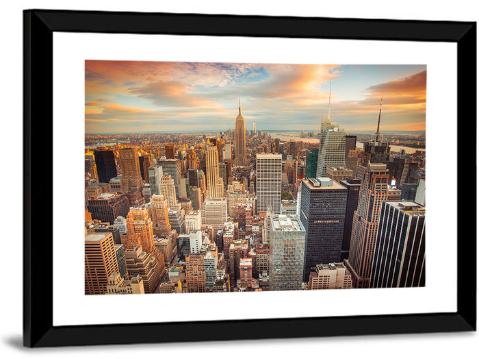 Midtown Manhattan Skyline at Sunset Wall Art as a framed print