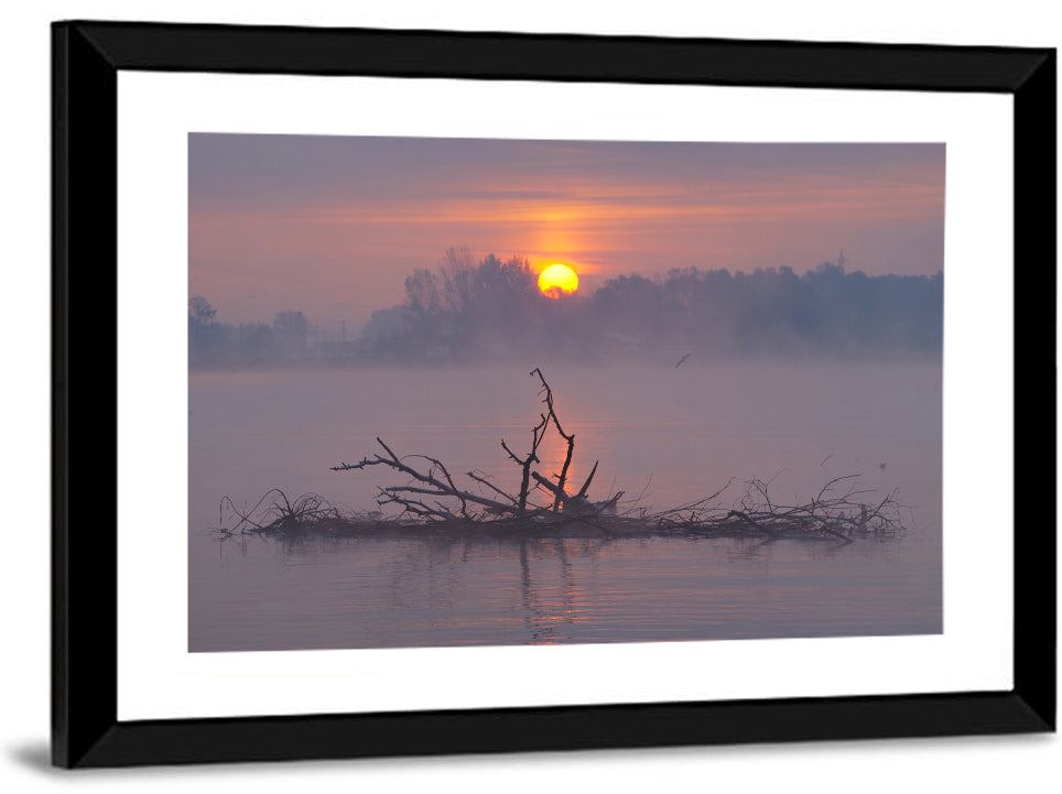 Misty Lake Sunrise Wall Art